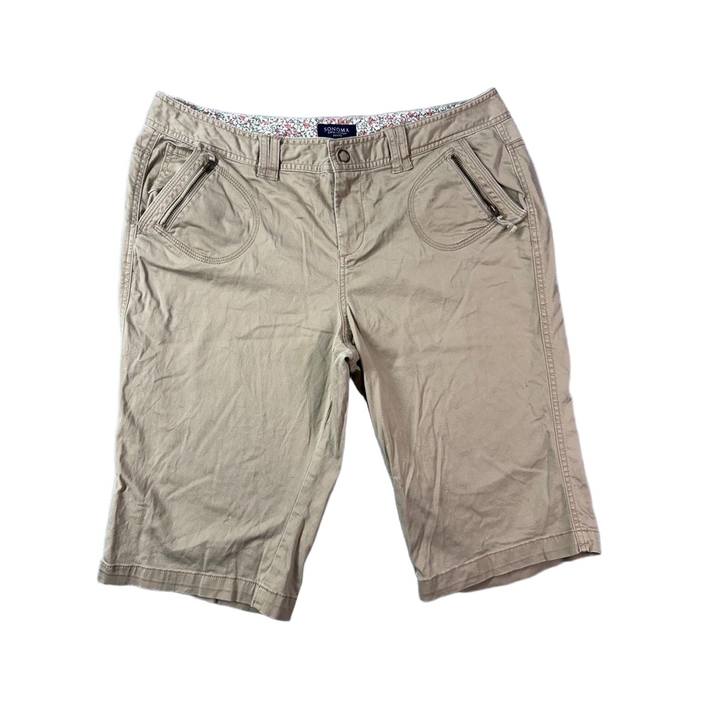 Sonoma Life +‎ Style Shorts Womens 14P Petite Khaki Zippered Pockets Stretch